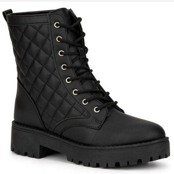 - New Olivia Miller Women's Alexandria Quilted Combat Boot black size 7.5,… - Picture 1 of 8